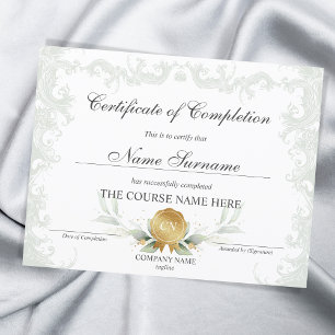 Floral Gold Certificate of Completion Award Course