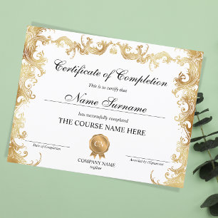 Floral Gold Certificate of Completion Award Course