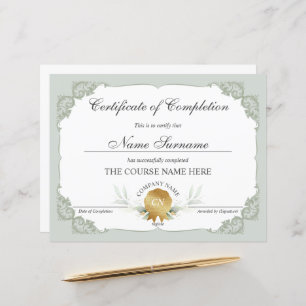 Floral Gold Certificate of Completion Award Course