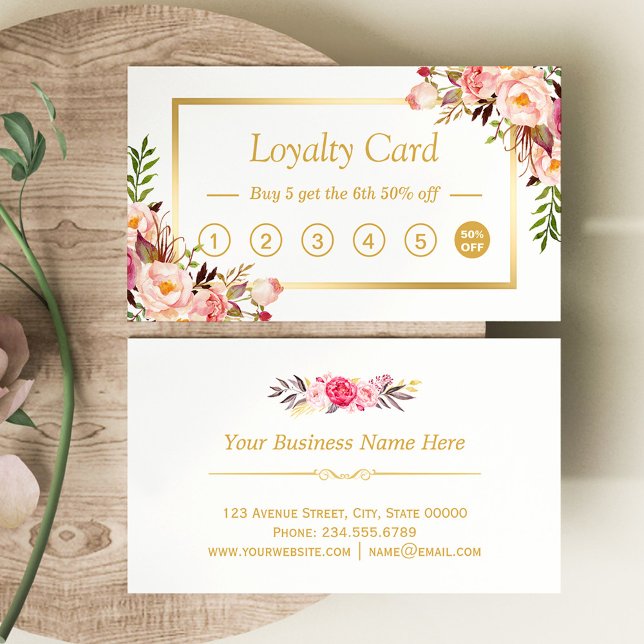 Floral Gold Chic Beauty Salon Loyalty Punch Card (Creator Uploaded)