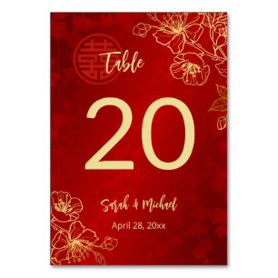 Floral Gold Chinese Wedding  Table Number
