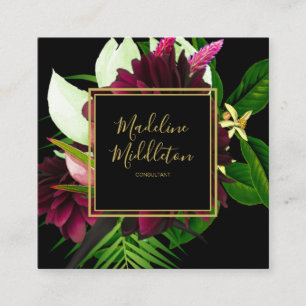 Floral Gold Coloured Black Elegant Chic General Square Business Card