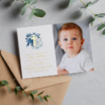 floral gold cross Baptism photo Foil Holiday Card<br><div class="desc">Celebrate your baby's baptism with this floral cross design with a photo of your baby. The text and wording along with other features of this design can be personalised. The image can be replaced and edited.</div>
