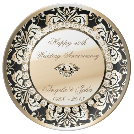 Floral Gold Diamond 50th Wedding Anniversary Plate | Zazzle.com.au