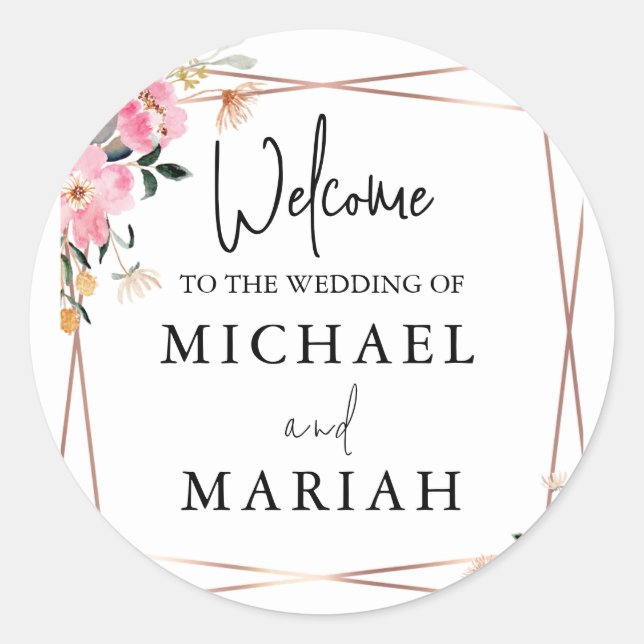 Floral Gold Elegant Modern Monogrammed Wedding Classic Round Sticker (Front)