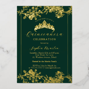 Floral Gold Emerald Vintage Quinceanera 
