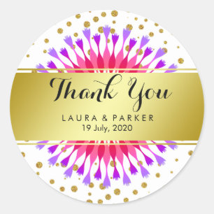 Floral Gold Faux Foil Glitter Thank You Wedding Classic Round Sticker