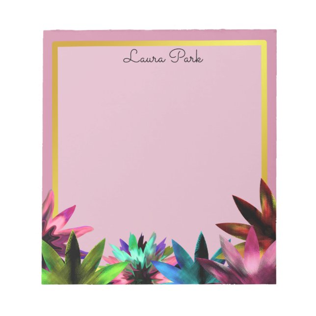 Floral Gold Faux Personalised Cute Girly Notepad (Front)