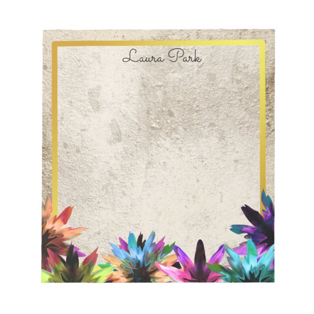 Floral Gold Faux Personalised Cute Girly Notepad (Front)