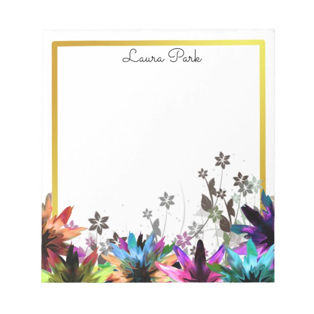 Floral Gold Faux Personalised Cute Girly Notepad (Front)