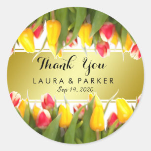 Floral Gold Faux Thank You Wedding Classic Round Sticker