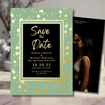 Floral Gold Foil Save the Date Photo Sage Green 