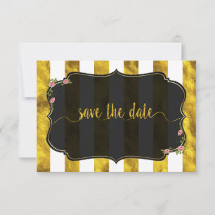 Floral Gold Foil Stripes Wedding Save The Date Invitation