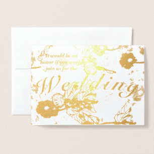 Floral Gold Foil Wedding Ceremony Invitation