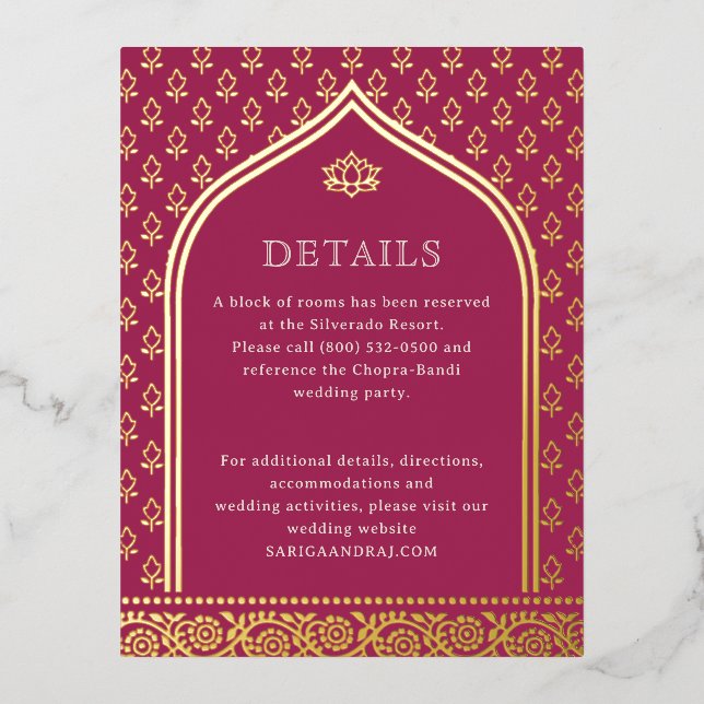 Floral Gold Foil Wedding Detail Information Cards (Front)