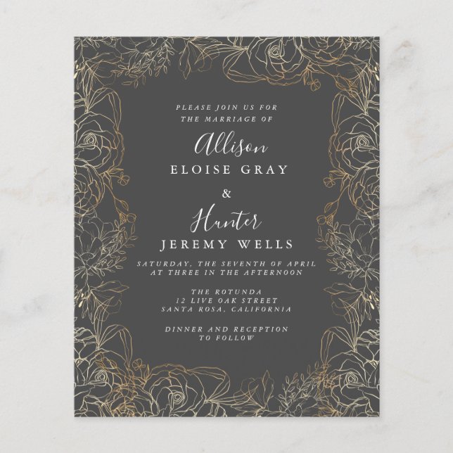 Floral gold Foil Wedding Invitation Flyer (Front)
