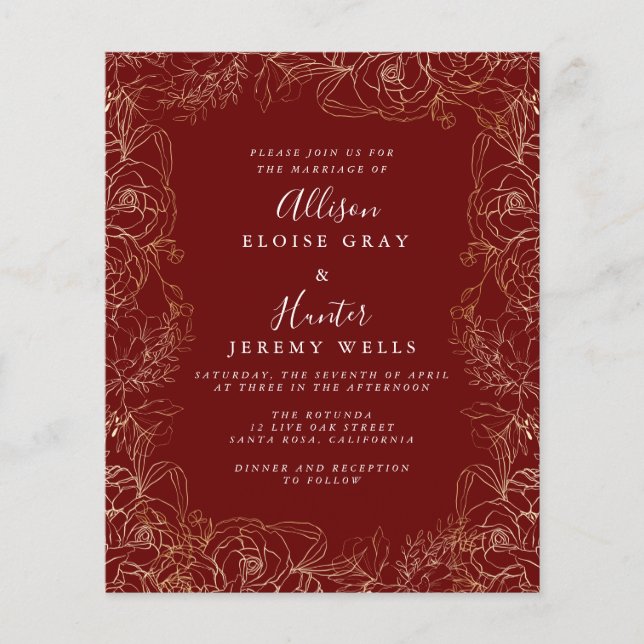 Floral gold Foil Wedding Invitation Flyer (Front)
