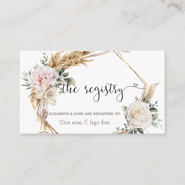 Floral Gold Frame Champagne Glass  Enclosure Card (Front)