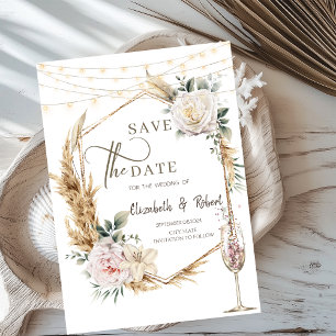 Floral Gold Frame Champagne Wedding  Save The Date