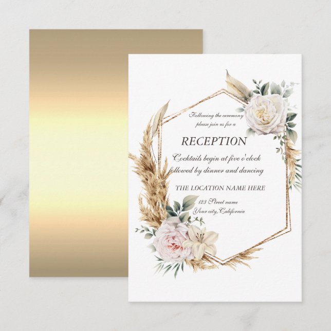Floral Gold Frame Reception   Invitation (Front/Back)