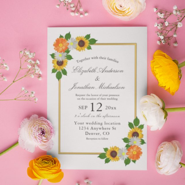 Floral Gold Frame Wedding Invitation (Creator Uploaded)