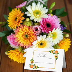 Floral Gold Frame Wedding Place Card