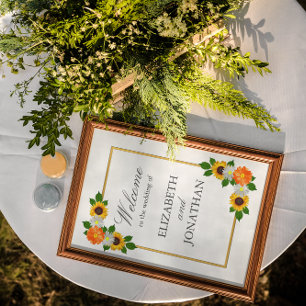 Floral Gold Frame Wedding Poster