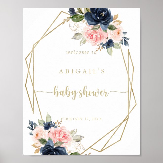 Floral Gold Geometric Baby Shower Welcome   Poster (Front)