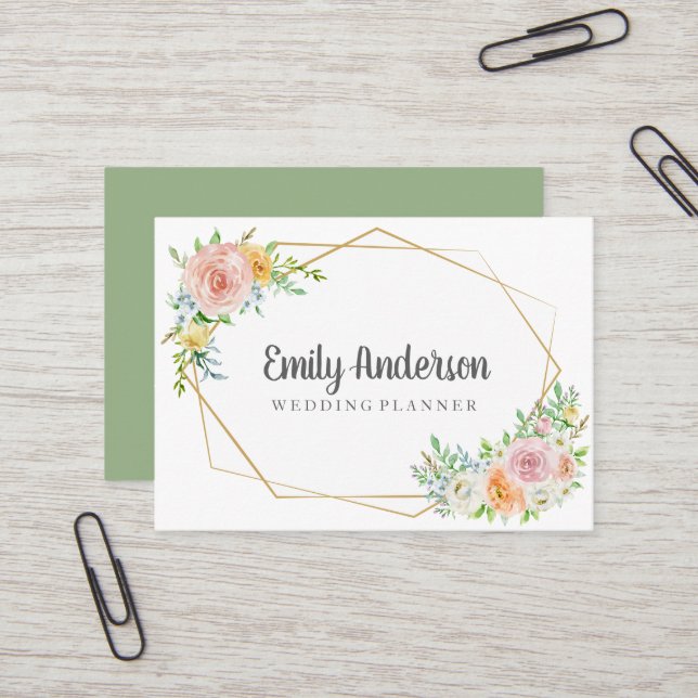 Floral gold geometric elegant Business card (Front/Back In Situ)
