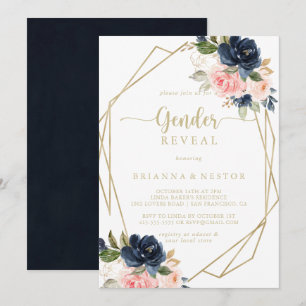 Floral Gold Geometric Gender Reveal Party  Invitation