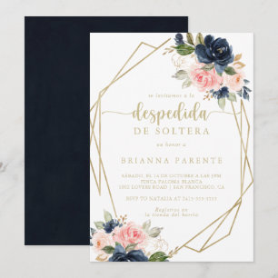 Floral Gold Geometric Spanish Bridal Shower  Invitation