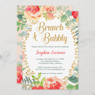 Floral & Gold Glitter Brunch Bridal Shower Invites