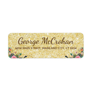 Floral Gold Glitter Foil Return Address Label
