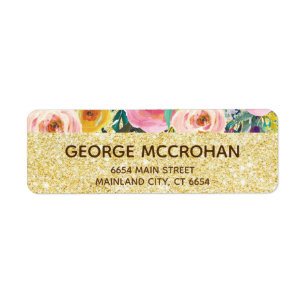 Floral Gold Glitter Foil Return Address Label