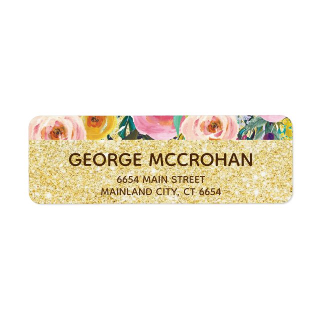 Floral Gold Glitter Foil Return Address Label (Front)