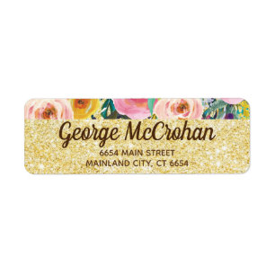 Floral Gold Glitter Foil Return Address Label