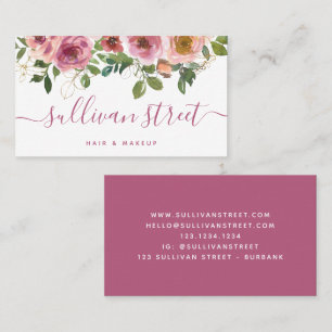 Floral Gold Glitter Hair Makeup Business Card