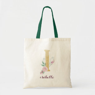 Floral Gold Greenery Purple Personalized Monogram Tote Bag