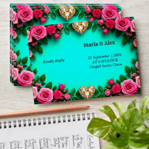 🌺 Floral Gold Heart Turquoise Wedding Decor 💐 Envelope