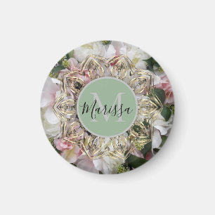 Floral Gold Hexagon Mandala Monogram   Magnet