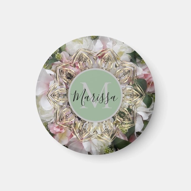Floral Gold Hexagon Mandala Monogram   Magnet (Front)