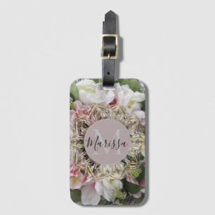 Floral Gold Hexagon Mandala Monogram Personalised  Luggage Tag