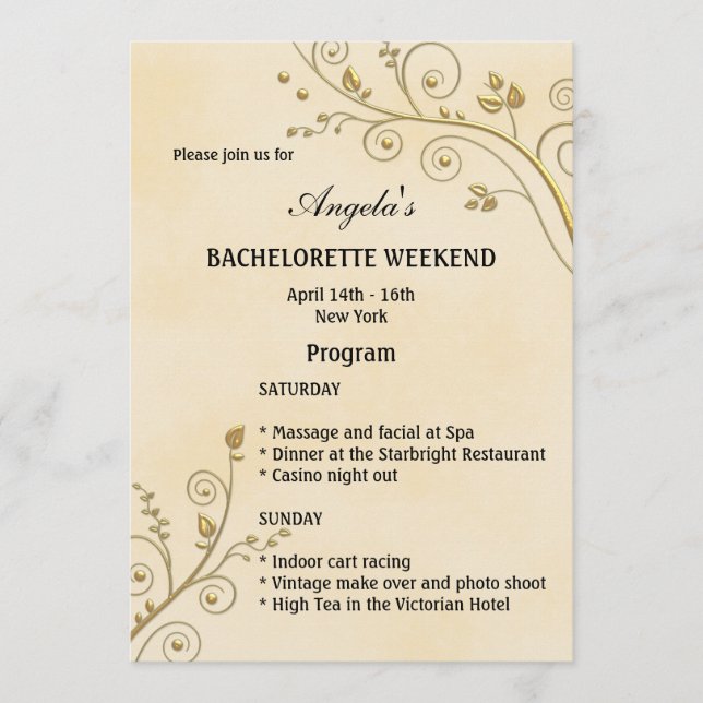 Floral Gold Itinerary Bachelorette Weekend Invite (Front)