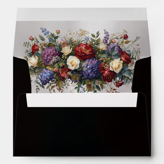 Floral & Gold Leaves Border - Black Envelope (Back (Bottom))