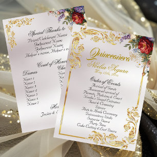 Floral & Gold Leaves - Pearl Quinceanera Program