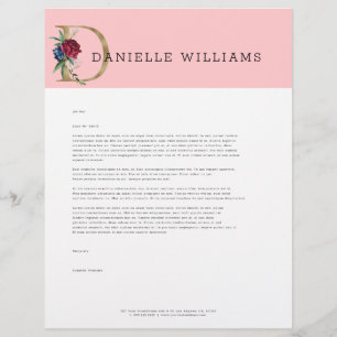 Floral gold lettering monogram custom letterhead
