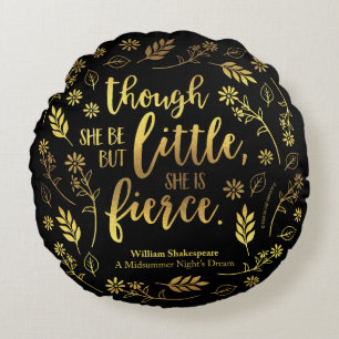 Floral Gold Little But Fierce William Shakespeare Round Cushion