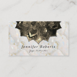 Floral Gold Mandala Opal Stone Yoga Instructor Business Card