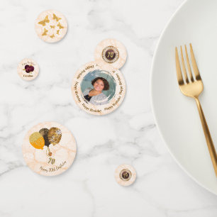 Floral, Gold & Marble 70th Birthday with face  Confetti