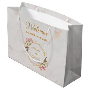 Floral Gold Marble Orchid Geometry Wedding Welcome Large Gift Bag